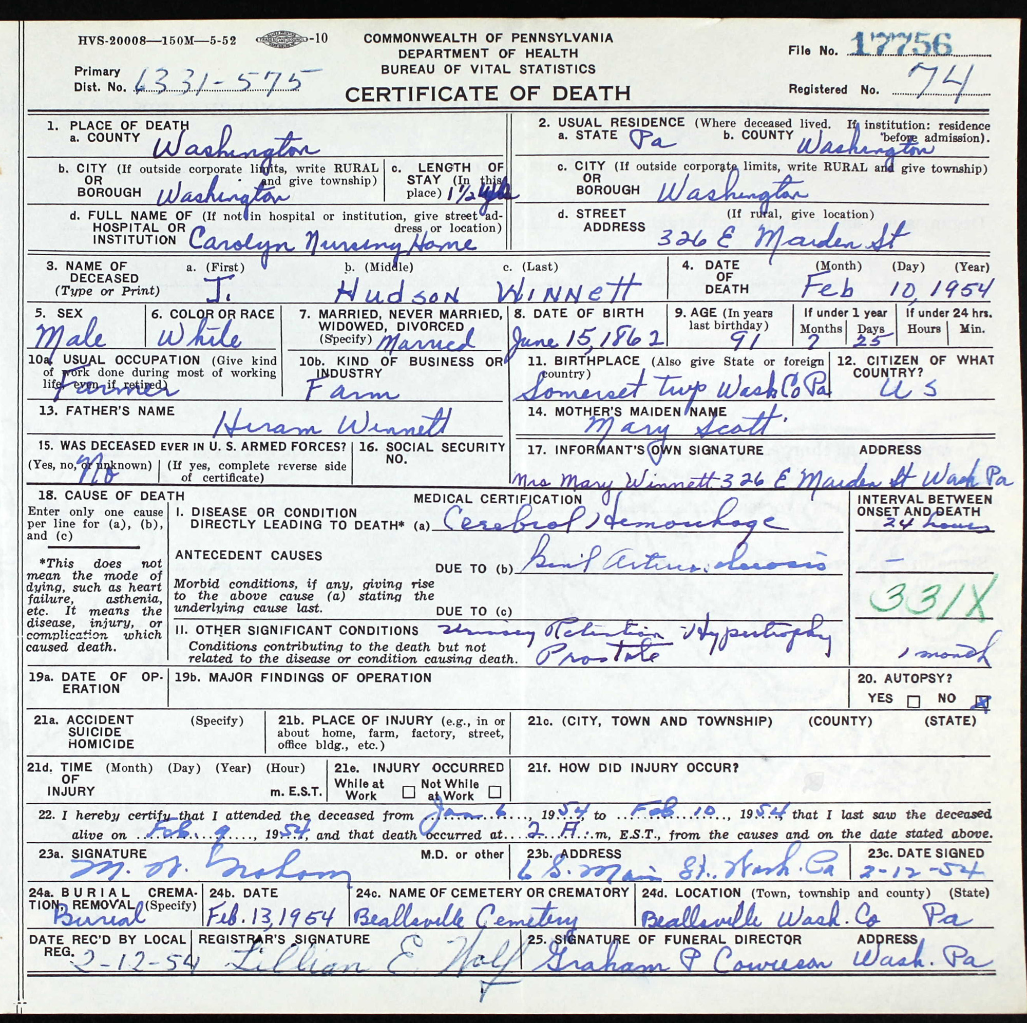death certificate